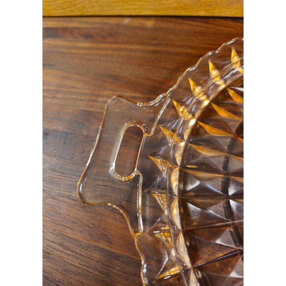 Vintage Amber Glass Serving Tray With Handles & Starburst Design - Picture 6 of 6